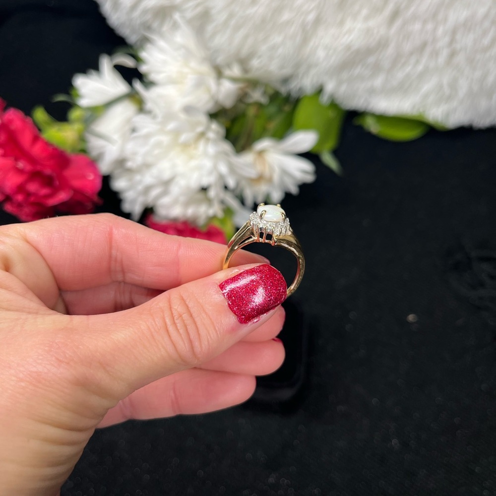 Genuine 14 Karat Gold Opal and Diamond Ring - Picture 7 of 16